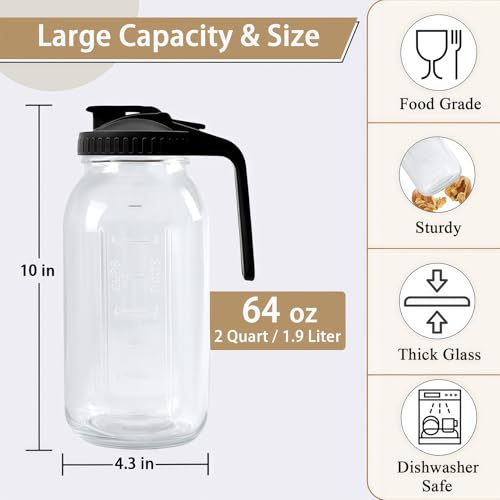 64oz Glass Pitcher Carafes With Handle and Lid