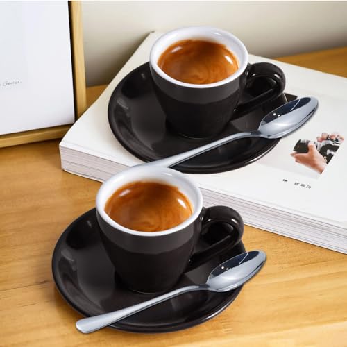 Porcelain Espresso Cup with Saucer And Stainless Steel mini Spoons (7 Count)