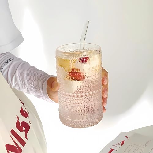 4 Pcs Iced Coffee Glasses Cups with Bamboo Lids and Straws (4 Count)
