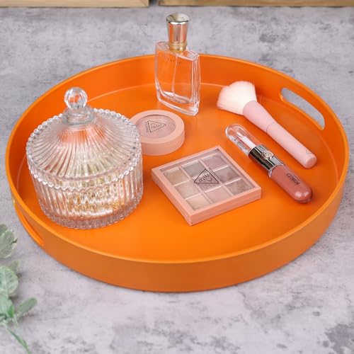 Round Orange Decorative Serving Tray with Handles