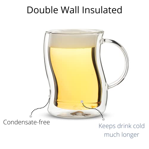 BTaT- Double-Walled Beer Mugs, 16 oz, 4 Pack, Double-Walled Glass with Handle, Insulated Beer Glasses, Drinking Glasses for Bar, Beverages, Alcohol, Water (4 Count)