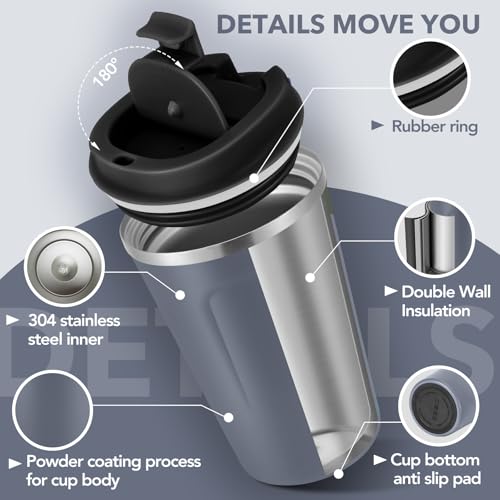 12 oz Double Wall Insulated Vacuum Travel Coffee Mug with Flip Lid Bulk 8 Pack (8 Count)