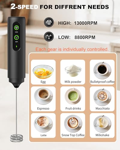 2 Speed Rechargeable Milk Frother Handheld