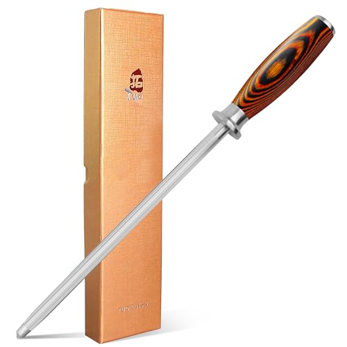 Honing Steel 10 Inch Knife Sharpener Rod with Pakkawood Handle for Kitchen Knives Daily Sharpening Maintenance