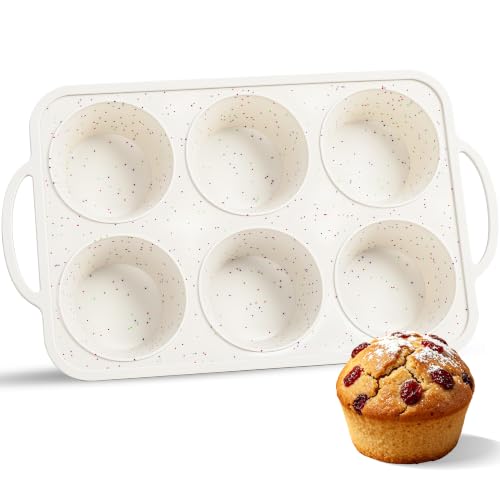 Jumbo Muffin Pan with Metal Frame Nonstick 6 Cup Extra Large Silicone Cupcake Pan for Baking
