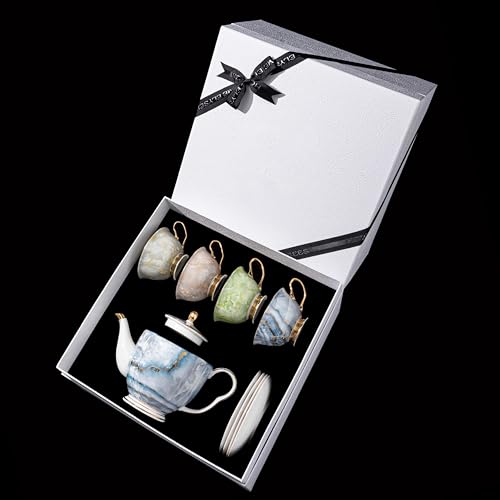 Luxury Marble Pattern Tea Set with Gold Trim