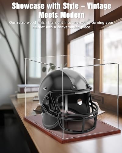 Full Size Helmet Display Case High Clear Acrylic Wooden Base