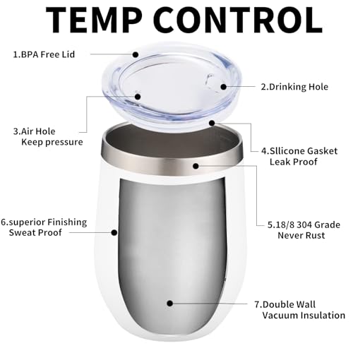 12oz 4 Pack Wine Tumbler Glasses with Lid Stemless Double Wall Vacuum Stainless Steel Travel Tumbler Keeping Cold & Hot for Wine