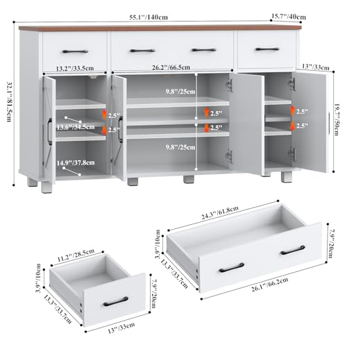 55" Sideboard Buffet Cabinet with Storage