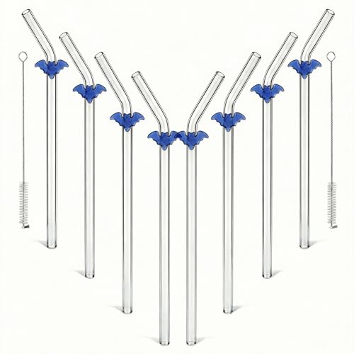 Blue Bat Drinking Straws with Glass Charms (8 Count)