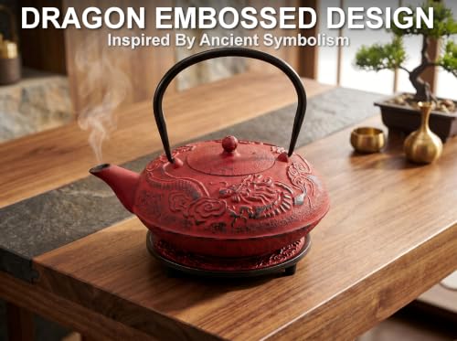 40 Oz Red Dragon Cast Iron Teapot