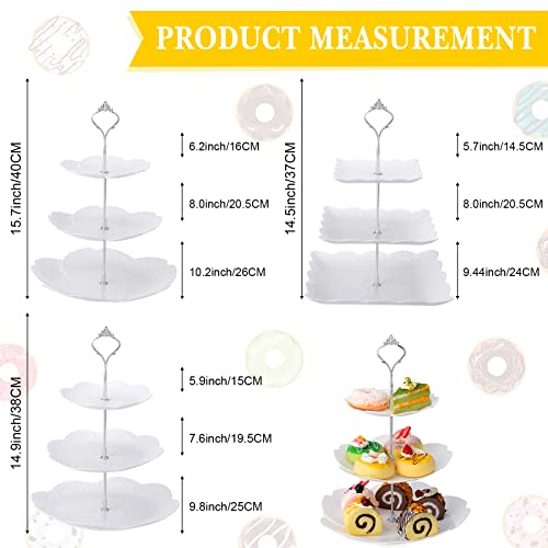 6 Pack 3 Tiered Serving Tray White Plastic Dessert Tower (6 Count)