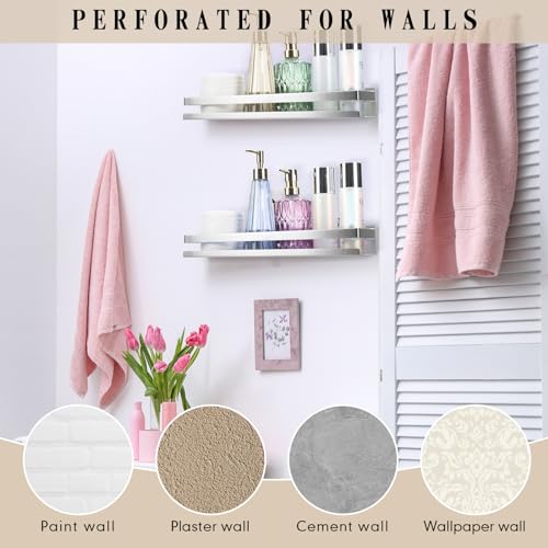 2 Pieces Stainless Steel Shelf Bathroom Shower Floating Shelves Wall Mounted Shower Caddy Basket Shelf Storage Organizer Shelves for Bathroom (2 Count)