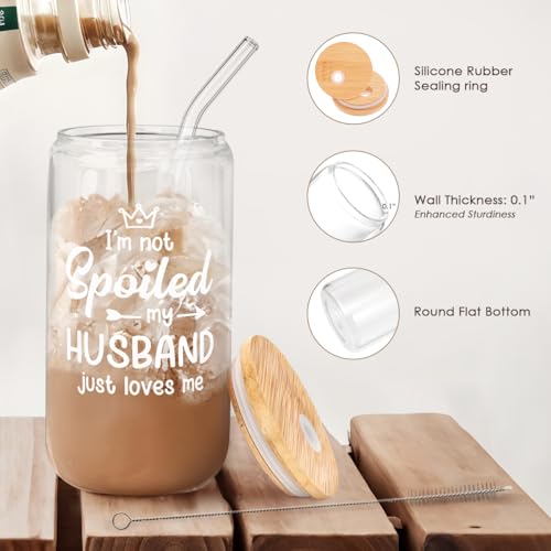 Wife 16 Oz Can Glass Tumbler with Bamboo Lid and Straw