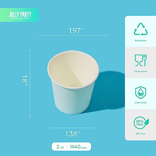 2oz Bathroom Cups 1440 Pack Small Paper Cup White Mouthwash Cup (1440 Count)