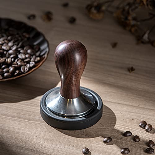 Coffee Tamper Espresso Press with Tamper Mat 304 Stainless Steel Flat Base Wooden Handle for Coffee Grounds Barista Espresso Machines Accessory