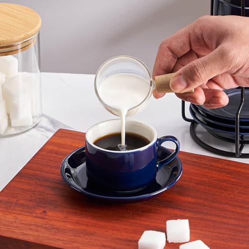 8 OZ Porcelain Stackable Cappuccino Cups and Metal Stand Set of 4 (4 Count)