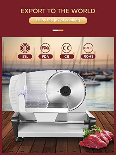 200W Meat Slicer 7.5" Serrated+Smooth Blades & Adjustable Thickness