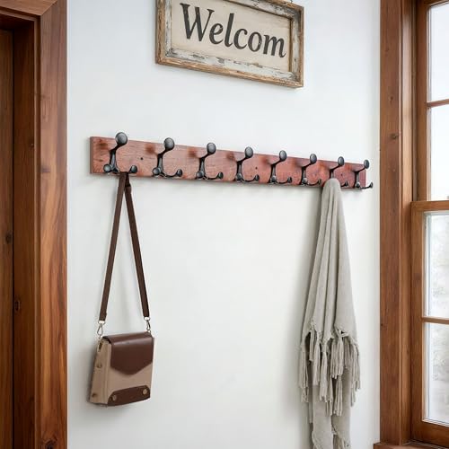 43 Inch Wood Coat Rack Wall Mount with 8 Triple Hooks (2 Count)