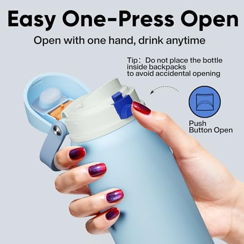 Insulated Water Bottle with Straw Stainless Steel Water Bottle with Push Button Lid