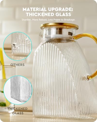 Water Pitcher Glass Jug With Lid and Spout