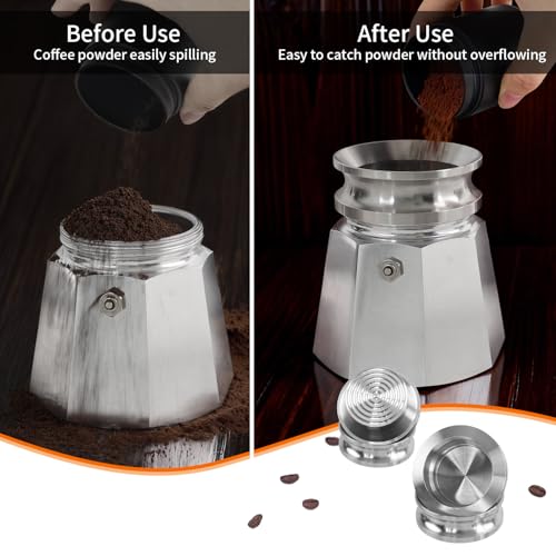 4-6-Cup Moka Pot Tamper, 304 SS Dosing Funnel & Distributor, Silver