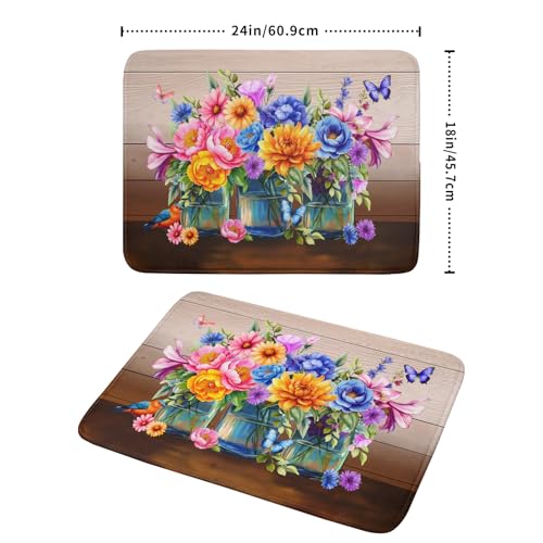 Summer Flowers Dish Drying Mat for Kitchen Counter 18x24in Vintage Colorful Floral Kitchen Drying Mat Soft Absorbent Microfiber Farmhouse Flowers Dish Drainer Rack Mats for Kitchen Countertops