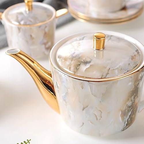 Marble Pattern Porcelain Tea Set with Gold Accents