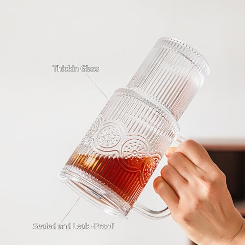 24 oz Ribbed & Floral Glass Tumblers with Handle