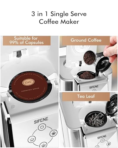 3-in-1 Single Serve Drip Coffee Machine, Compact K-Cup/K-Pod Compatible Brewer for Ground Coffee & Tea, 50oz Removable Water Reservoir, Multiple Brew Sizes, Auto Shut-Off