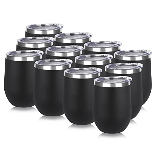 Stainless Steel Wine Tumbler Bulk with Lid (12 Count)