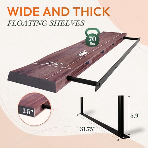 36'' Live Edge Floating Shelves for Wall (2 Count)