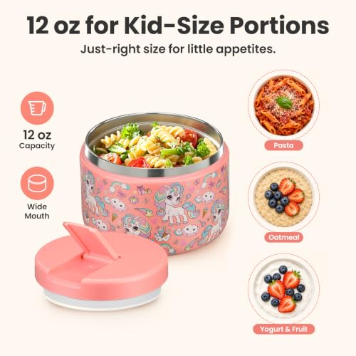 12oz Insulated Vacuum Food Jar with Buckle Lid Wide Mouth Soup Thermo for Hot Food Kids Leakproof Stainless Steel Lunch Container
