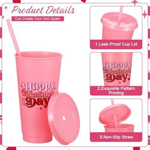24 Pcs Galentines Gang Cups Bulk 24oz Plastic Reusable Galentines Day Tumbler with Lids and Straws Heart Valentine's Day Gifts Party Favors Supplies Decorations for Women Girls Friendship (24 Count)