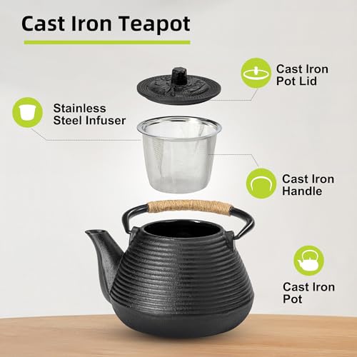 Japanese Tetsubin Tea Kettle Cast Iron Teapot with Stainless Steel Infuser 30 oz
