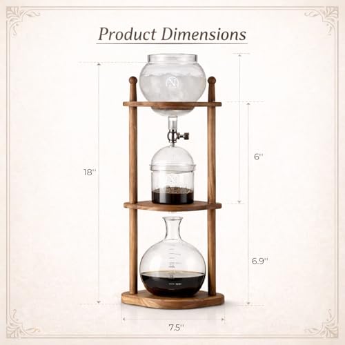 Cold Brew coffee Maker Ice Coffee Drip Machine with Advanced Slow Drip Technology Borosilicate Glass with Wood Tower