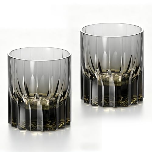 Crystal Whiskey Glasses Set of 2 Grey Old Fashioned Glasses Stemless (2 Count)