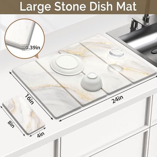 Large Stone Dish Drying Mat for Kitchen Counter (2 Count)