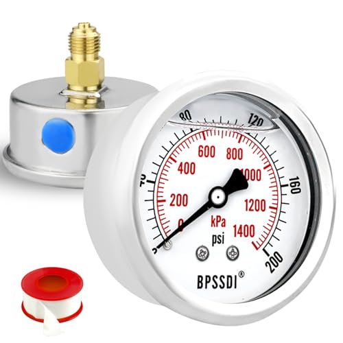 0 200 Psi Glycerin Liquid Filled Low Pressure Gauge