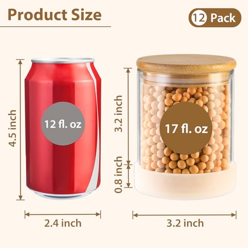 17oz Round Glass Storage Containers with Bamboo Lids (12 Count)