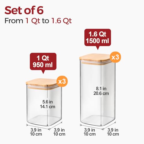 Glass Pantry Storage Containers with Lids 1 (6 Count)