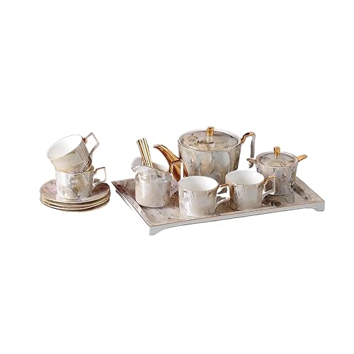 Marble Pattern Porcelain Tea Set with Gold Accents