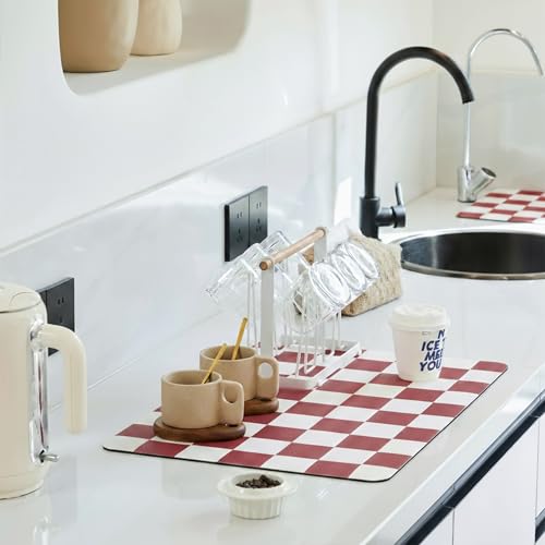 Checkered Dish Drying Mat for Kitchen Counter
