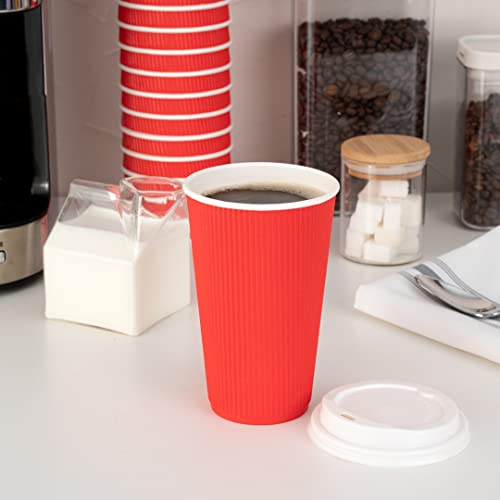 Ripple Wall Coffee Cups 25 Count 16 Ounce Insulated Red Paper Cups