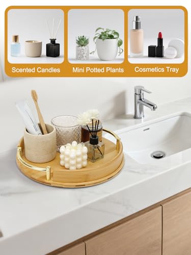 11.8″ Round Bamboo Serving Tray with Handles