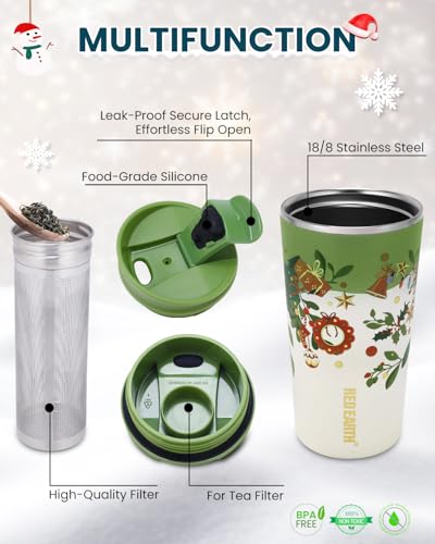 17oz Christmas Tea Cup with Infuser and Lid