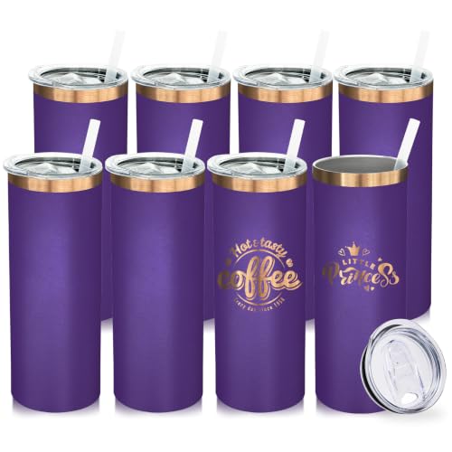 20 oz Skinny Tumblers Bulk with Lids and Straws Purple (8 Count)
