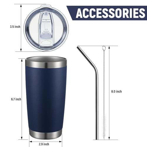 20oz Double Wall Vacuum Insulated Travel Mug Bulk Stainless Steel Tumbler with Lid and Straw Durable Powder Coated Insulated Coffee Cup for Cold & Hot Drinks (12 Count)