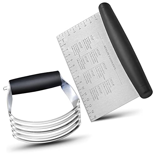 Stainless Steel Bench Scraper and Pastry Blender Cutter Set