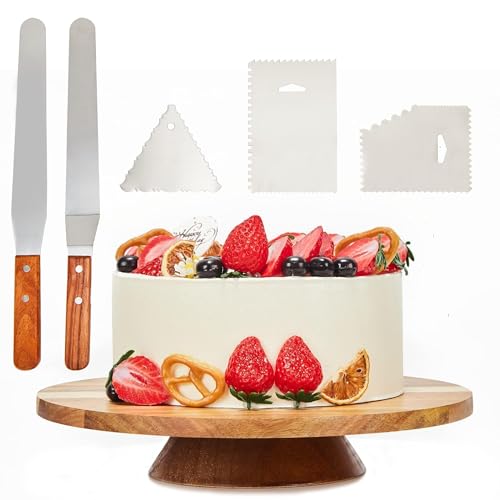 12" Acacia Wood Revolving Cake Stand